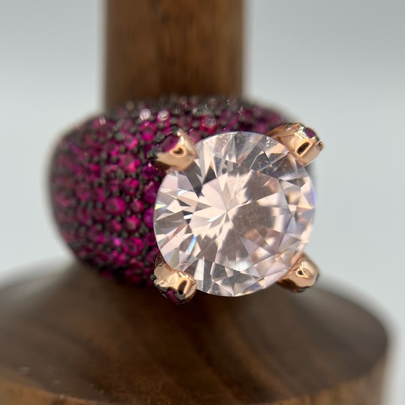 Jewelry - HUGE RUBY & WHITE TOPAZ SOLITAIRE PLATED IN ROSE GOLD.